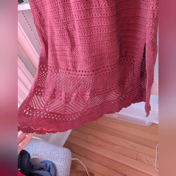 Ana Women's Crochet Maxi Dress Burgundy Knit Sz Medium Boho Cottagecore Festival - Picture 4 of 10